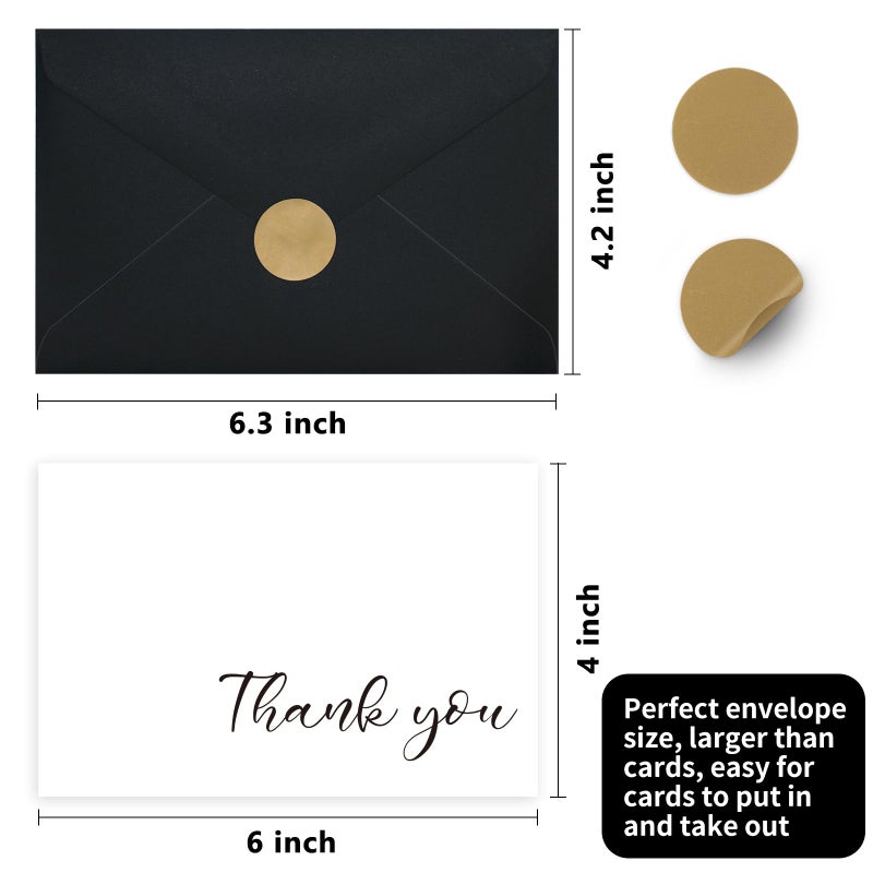 AZAZA Black Thank You Cards with Envelopes 4x6 inch, Bulk 100 Pack Thank You Notes 4 Minimalistic Designs, Funeral Thank You Cards with Envelopes and Gold Stickers for Graduation, Small Business - Image 5